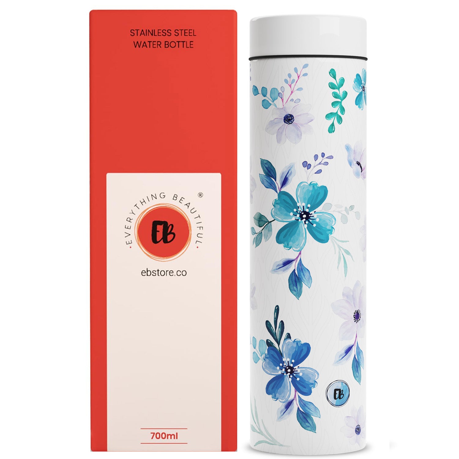 EB Everything Beautiful Steel Water bottle 1 litre #color_White Flower #size_750ml