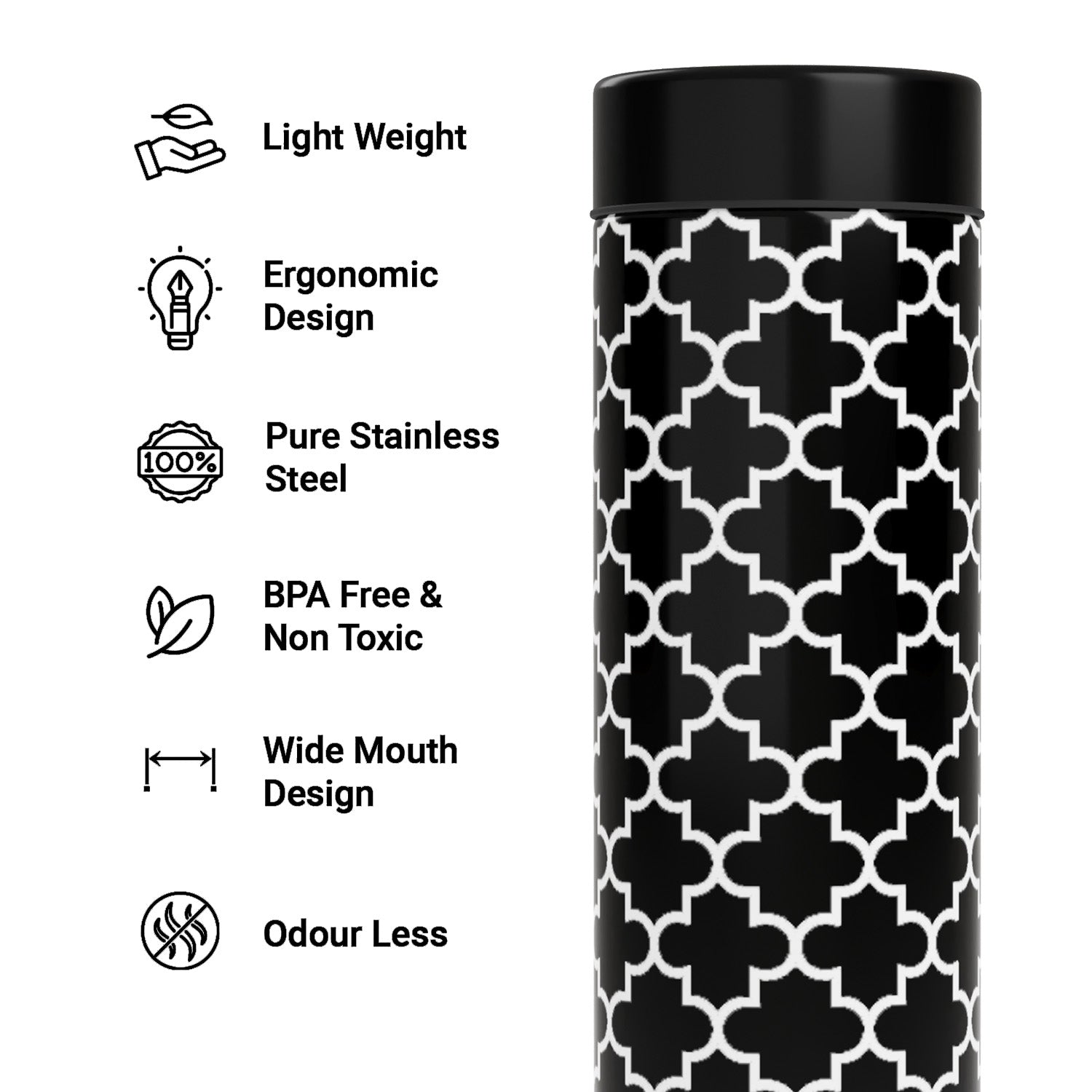 EB Everything Beautiful Steel Water bottle 1 litre #color_Black Moroccan #size_750ml