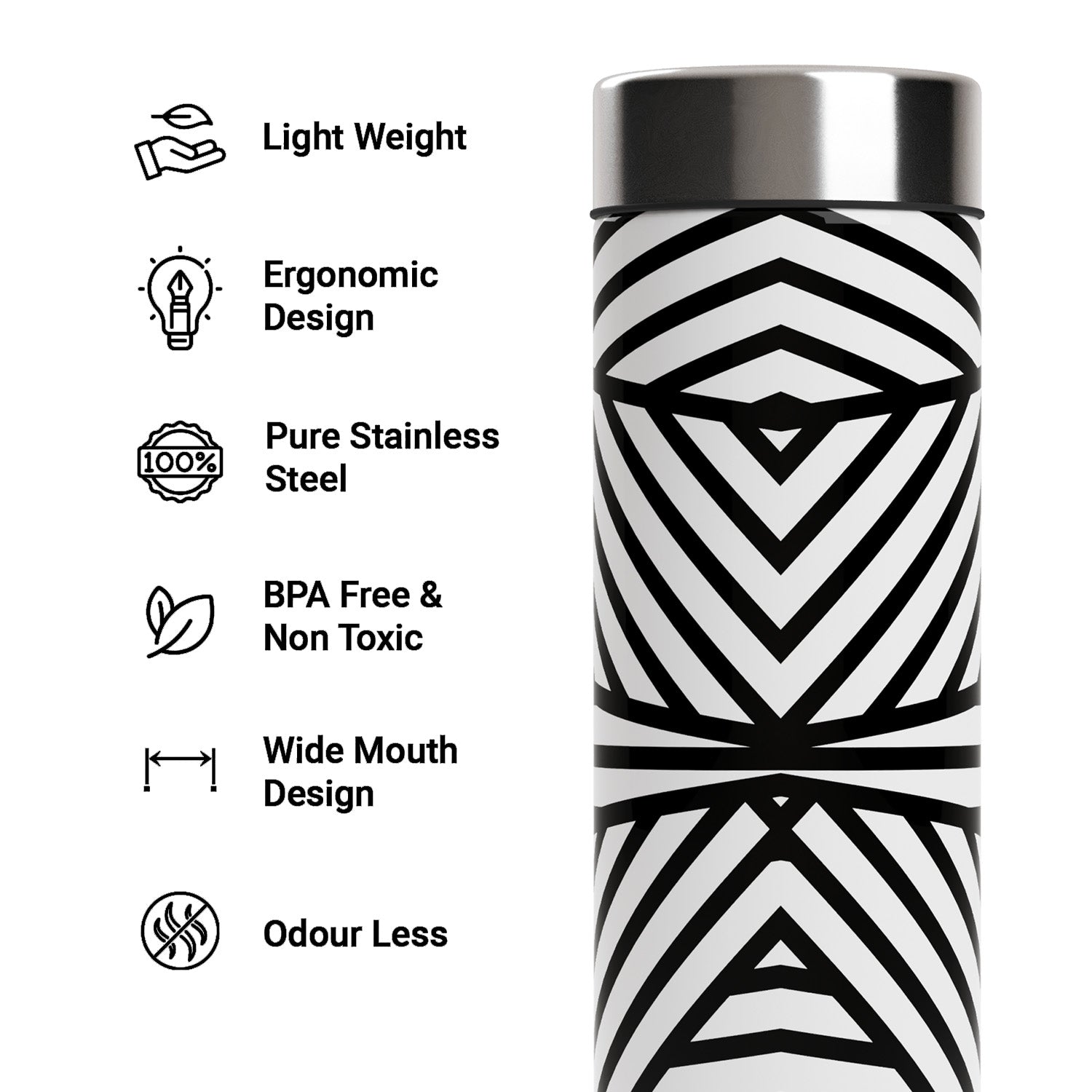 EB Everything Beautiful Steel Water bottle 1 litre #color_White Abstract #size_750ml