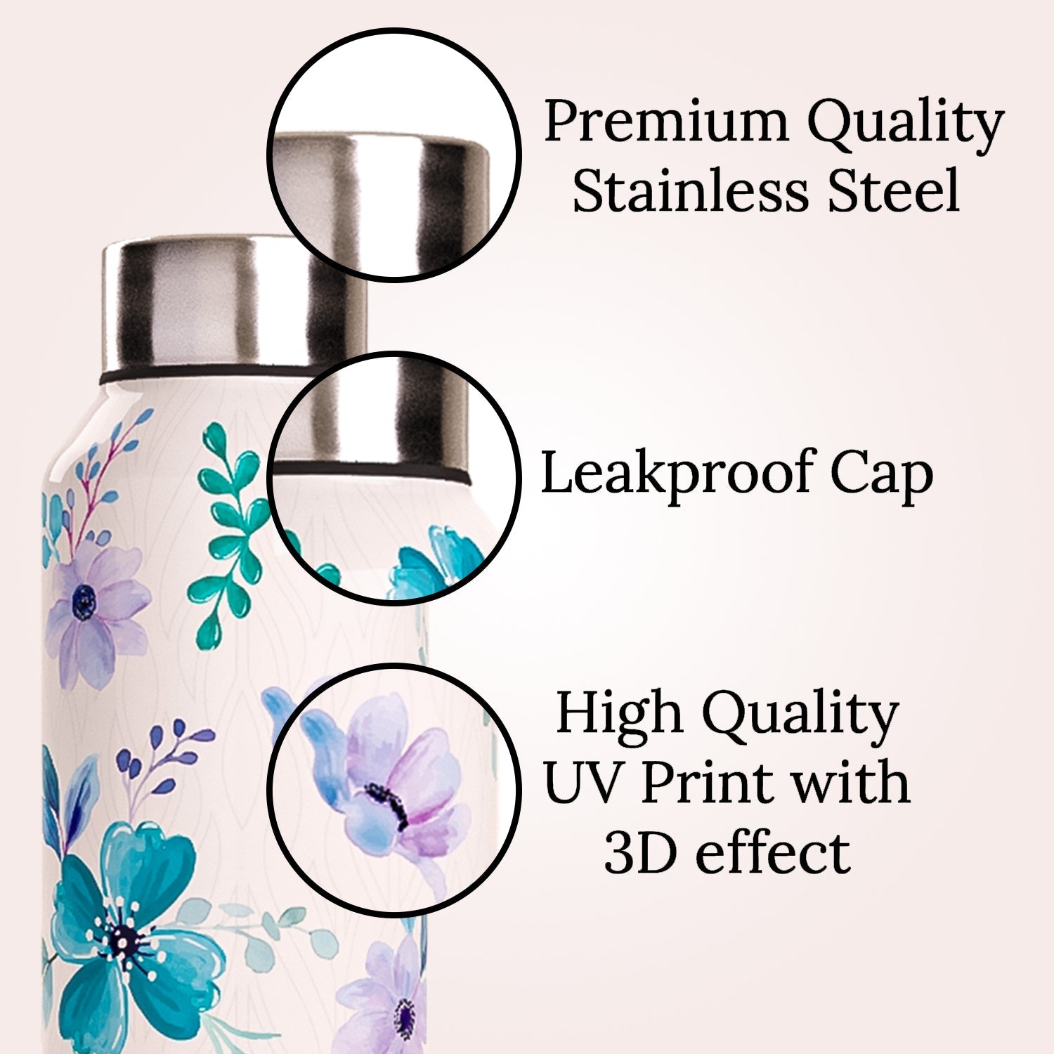 EB Everything Beautiful Steel Water bottle 1 litre #color_White Flower #size_1L