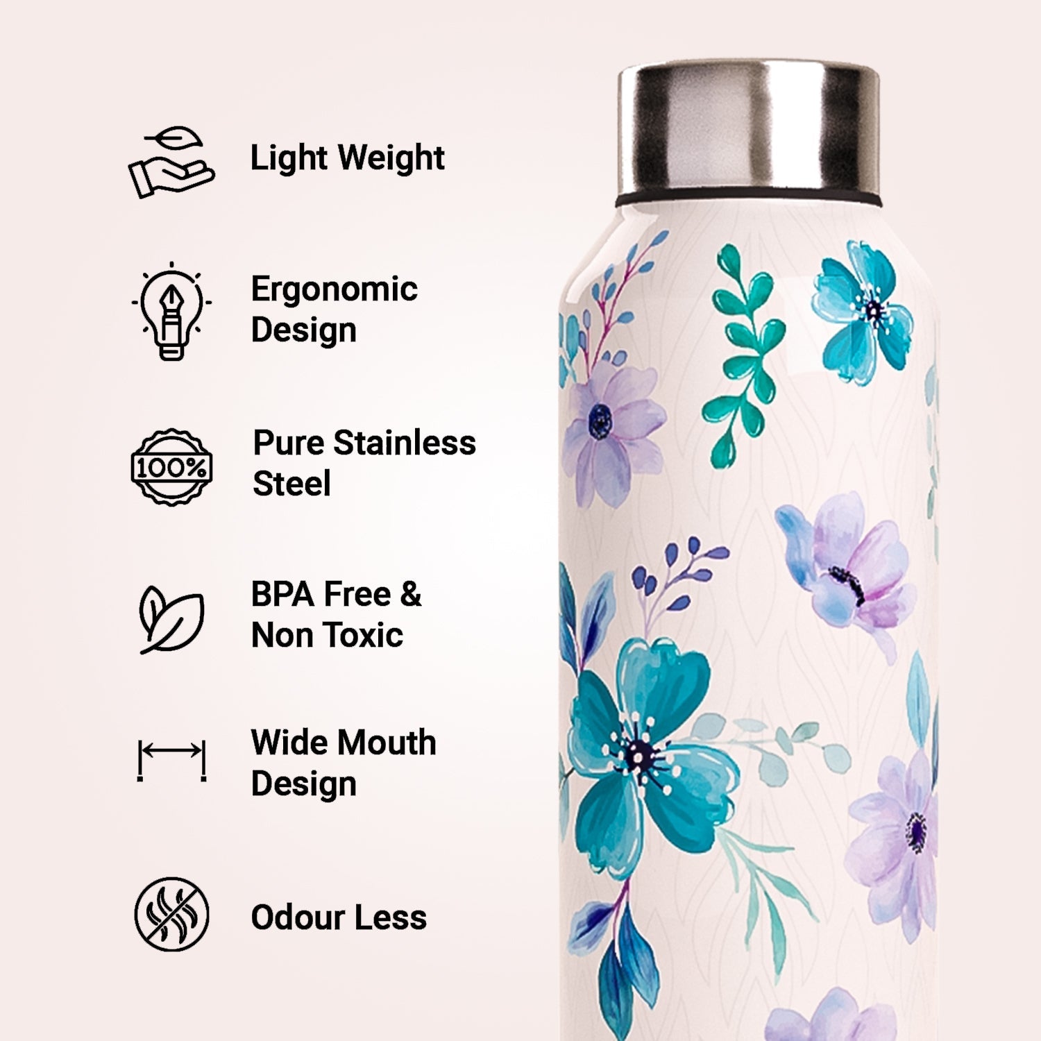 EB Everything Beautiful Steel Water bottle 1 litre #color_White Flower #size_1L