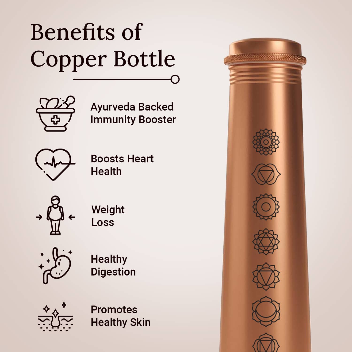 body chakra laser etched pure copper water bottle 750ml slim #style_body chakra