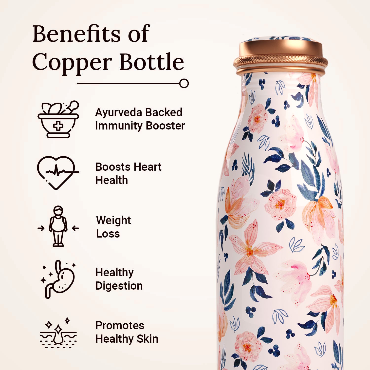 blue pink flower design copper bottle copper water bottle 1 litre printed copper bottle benfits of copper water #color_blue pink flower