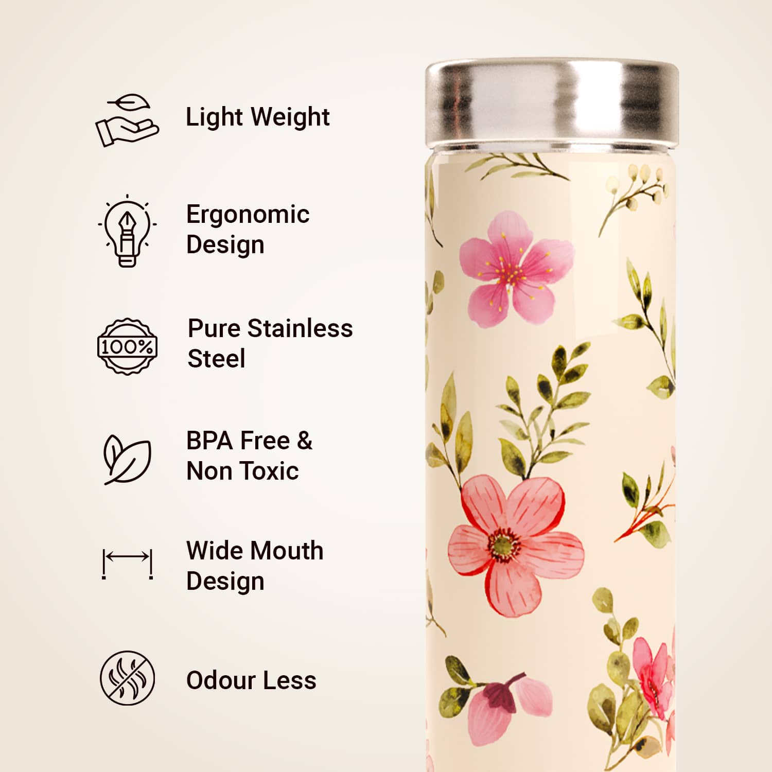 EB Everything Beautiful Steel Water bottle 1 litre #color_Funky Flower #size_750ml