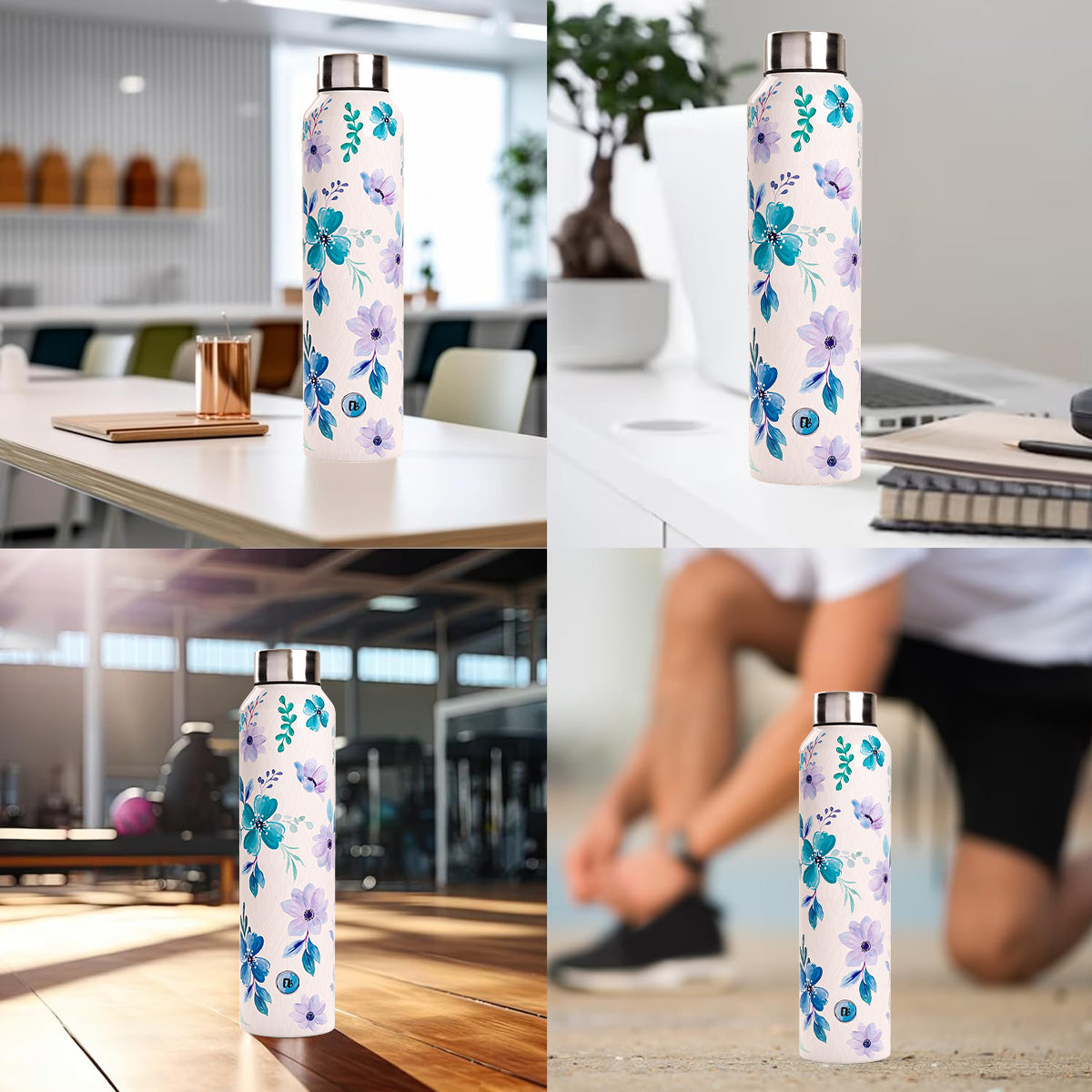 EB Everything Beautiful Steel Water bottle 1 litre #color_White Flower #size_1L