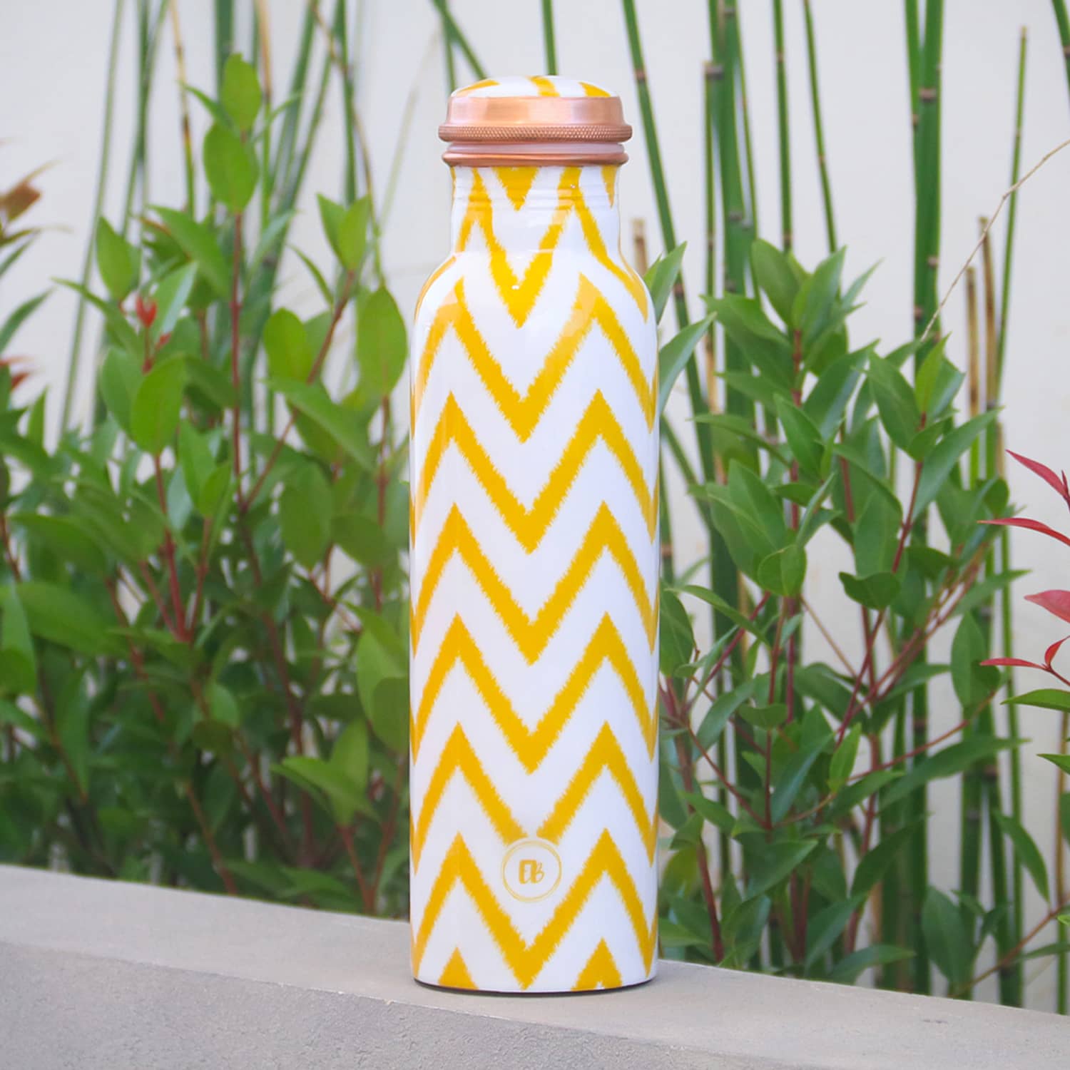 yellow zig zag design copper bottle copper water bottle 1 litre printed copper bottle benefits of copper water #color_yellow zigzag