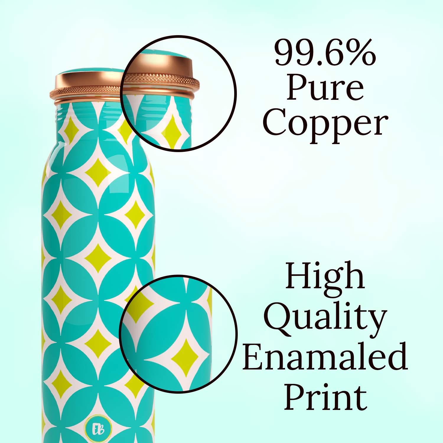 Aqua Batik Geometric design copper bottle copper water bottle 1 litre printed copper bottle benefits of copper water #color_aqua batik geometric