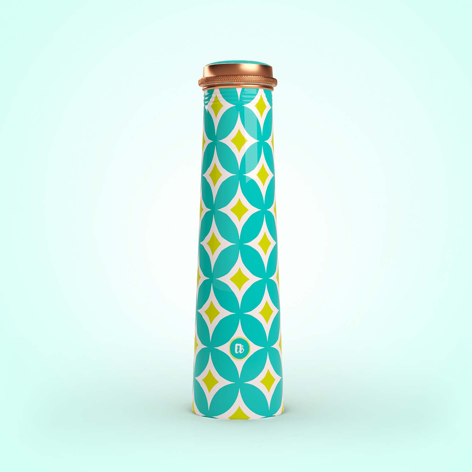 Aqua Batik Geometric design copper bottle copper water bottle 750ml printed copper bottle benefits of copper water #color_aqua batik geometric