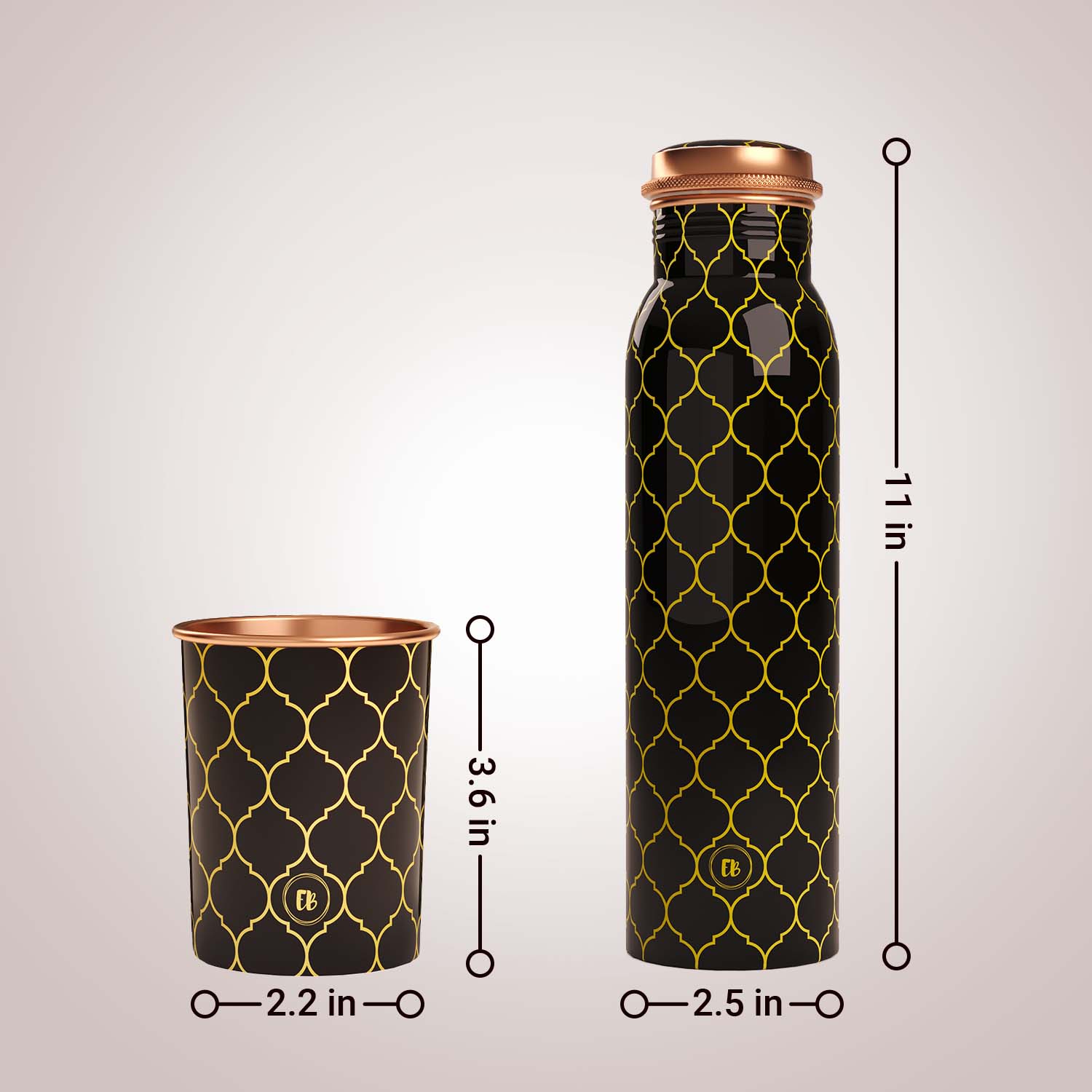 Black Gold Moroccan design copper bottle copper water bottle 1 litre printed copper bottle benefits of copper water #color_black gold moroccan