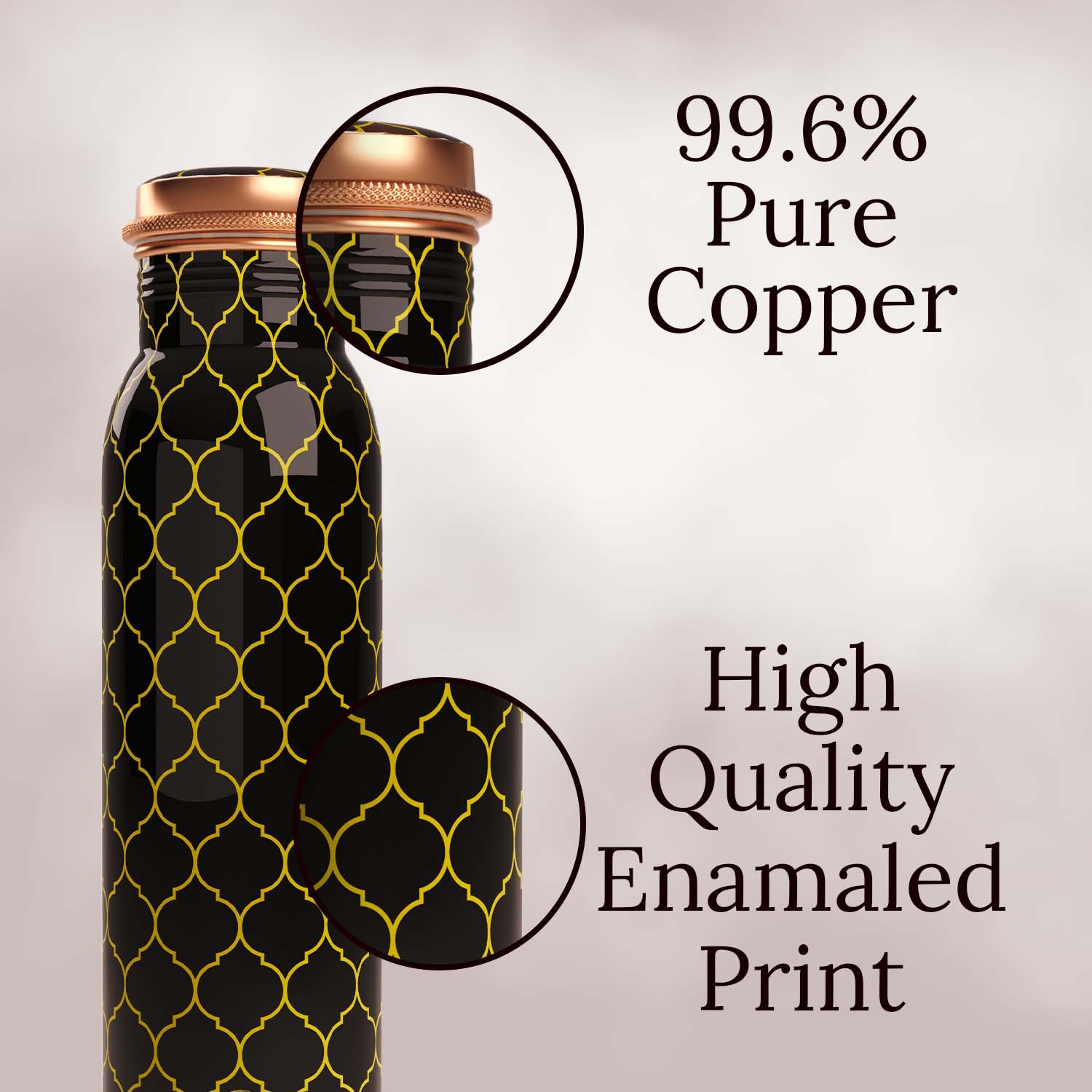 Black Gold Moroccan design copper bottle copper water bottle 1 litre printed copper bottle benefits of copper water #color_black gold moroccan