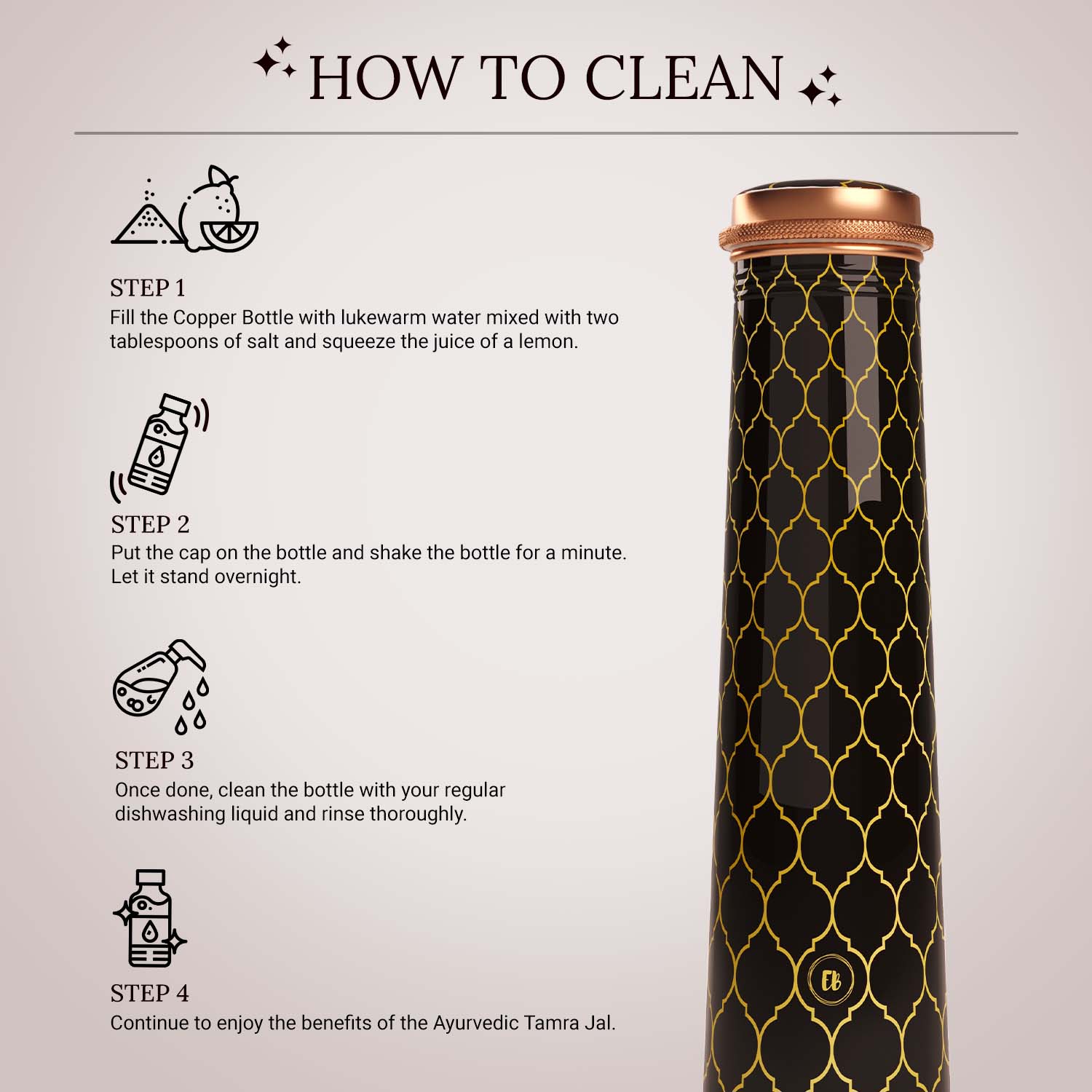 Black Gold Moroccan design copper bottle copper water bottle 750ml printed copper bottle benefits of copper water #color_black gold moroccan