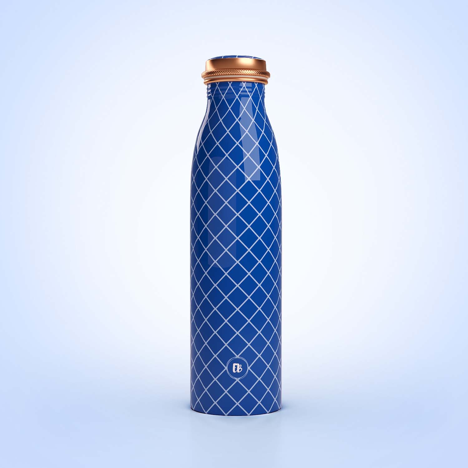Blue Checkered design copper bottle copper water bottle 1 litre printed copper bottle benefits of copper water #color_blue checkered