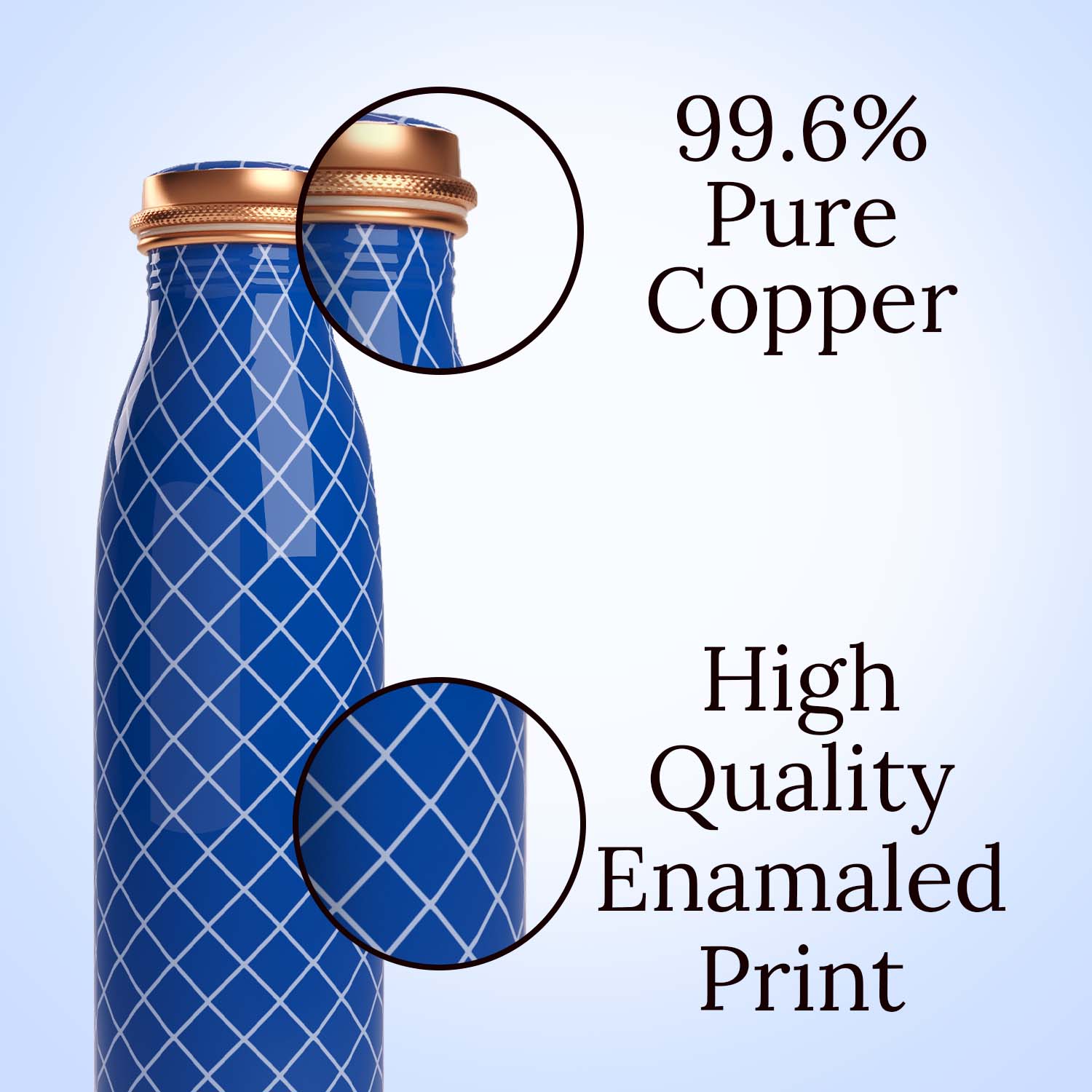 Blue Checkered design copper bottle copper water bottle 1 litre printed copper bottle benefits of copper water #color_blue checkered
