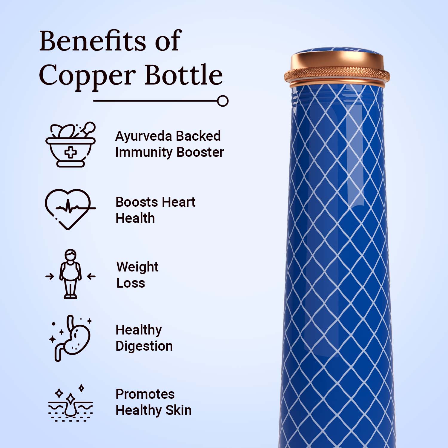 Blue Checkered design copper bottle copper water bottle 750ml printed copper bottle benefits of copper water #color_blue checkered