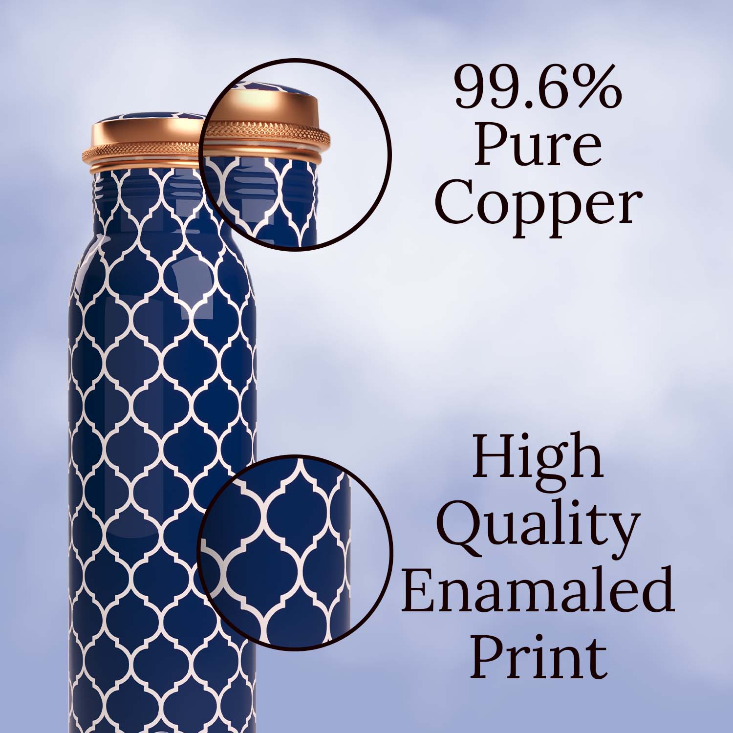 blue white moroccan design copper bottle copper water bottle 1 litre printed copper bottle benefits of copper water #color_blue white moroccan
