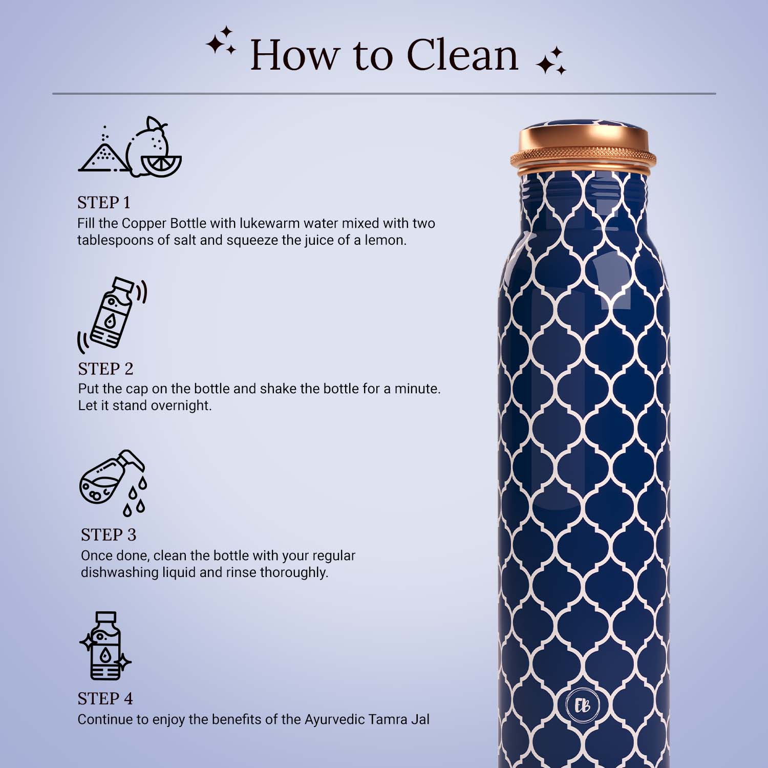 blue white moroccan design copper bottle copper water bottle 1 litre printed copper bottle benefits of copper water #color_blue white moroccan
