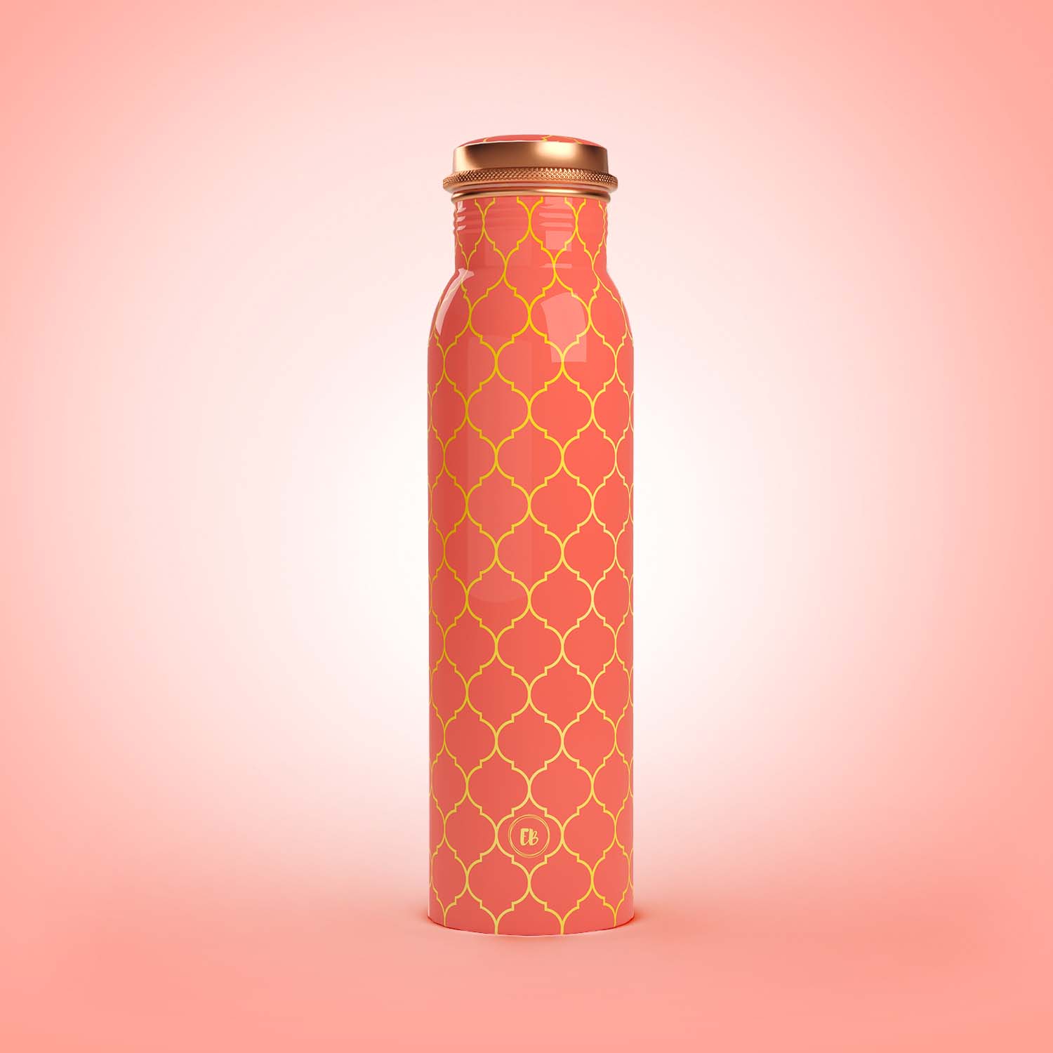 Coral Gold Moroccan design copper bottle copper water bottle 1 litre printed copper bottle benefits of copper water #color_coral gold moroccan