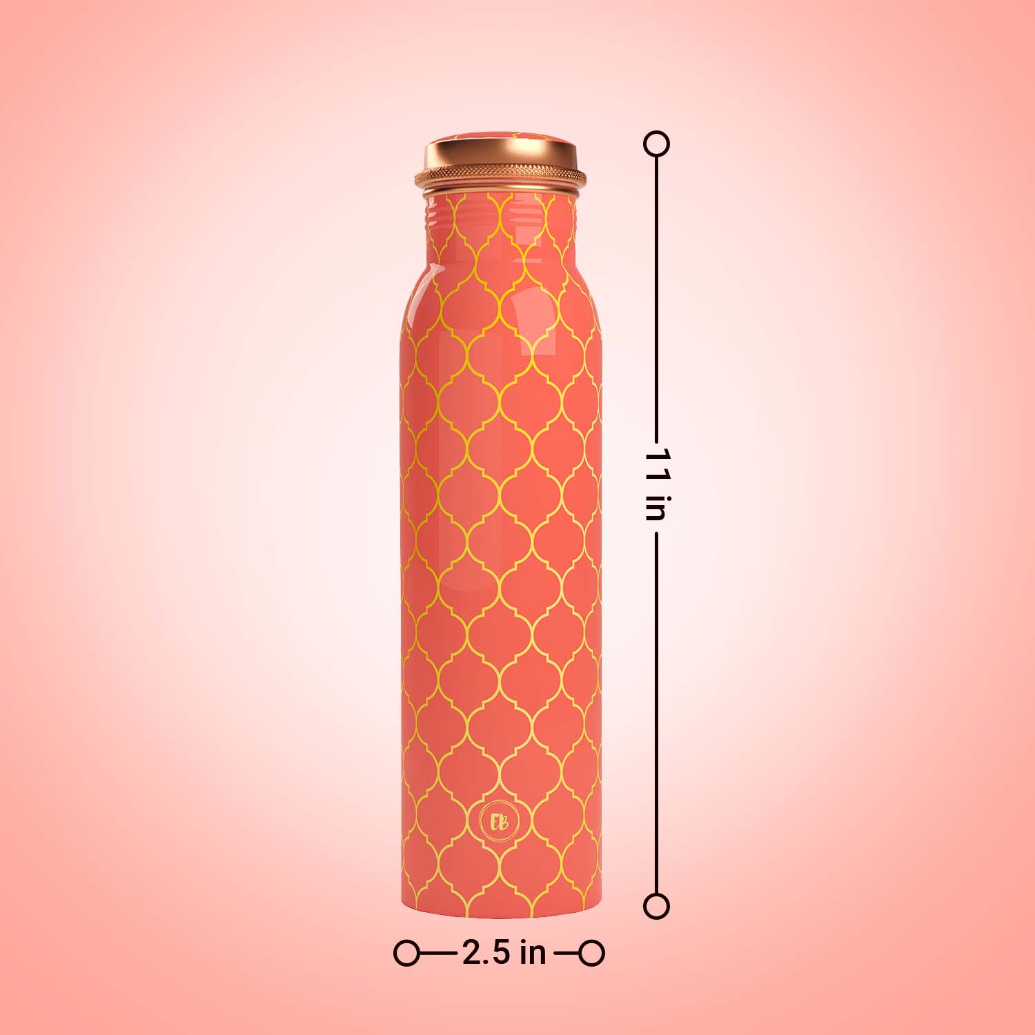 Coral Gold Moroccan design copper bottle copper water bottle 1 litre printed copper bottle benefits of copper water #color_coral gold moroccan