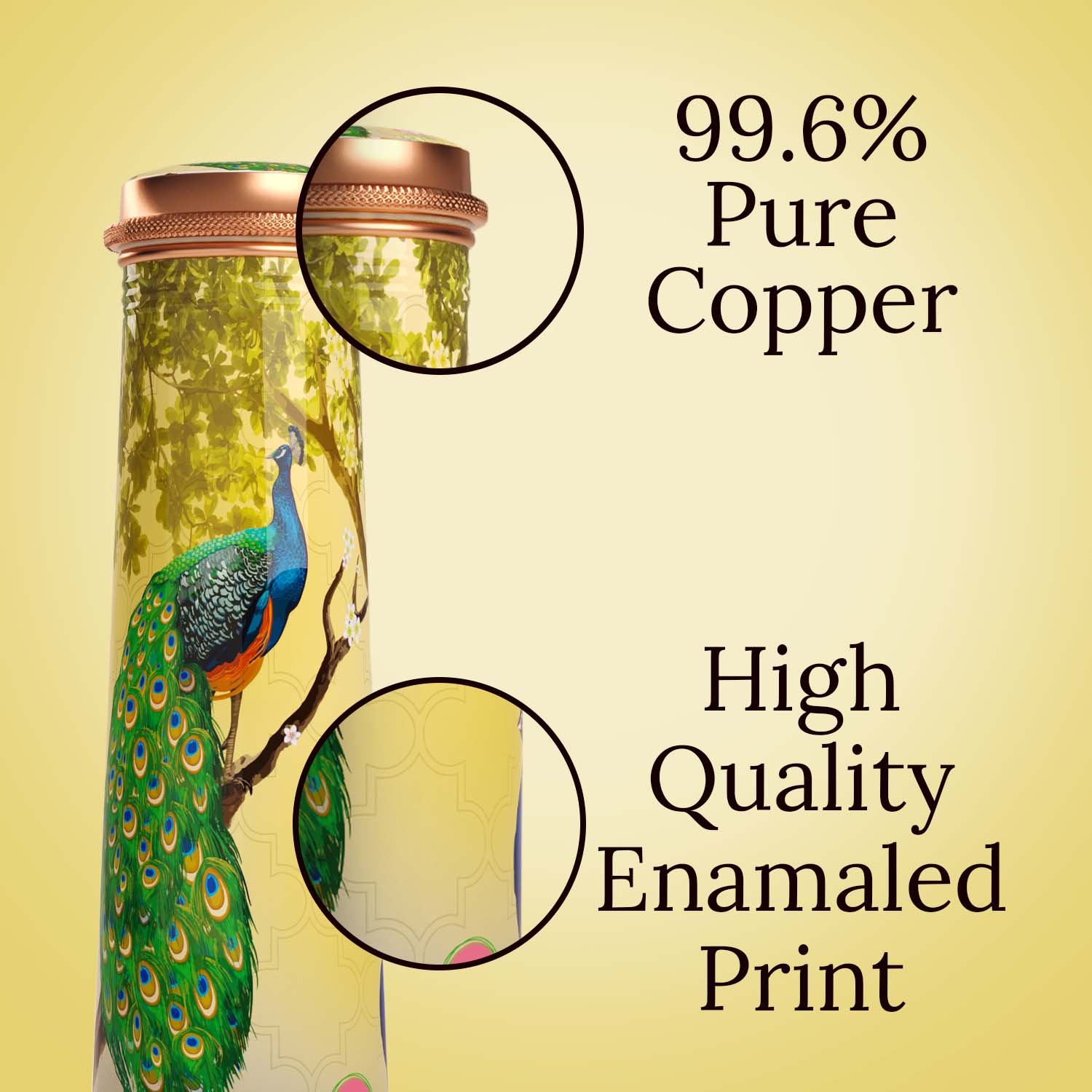elegant peacock design copper bottle copper water bottle 750ml printed copper bottle benfits of copper water #color_elegant peacock