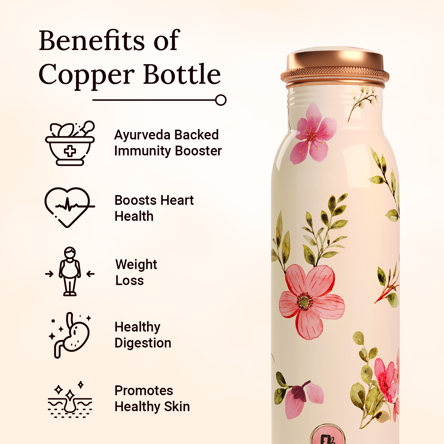 funky flower design copper bottle copper water bottle 1 litre printed copper bottle benfits of copper water #color_funky flower