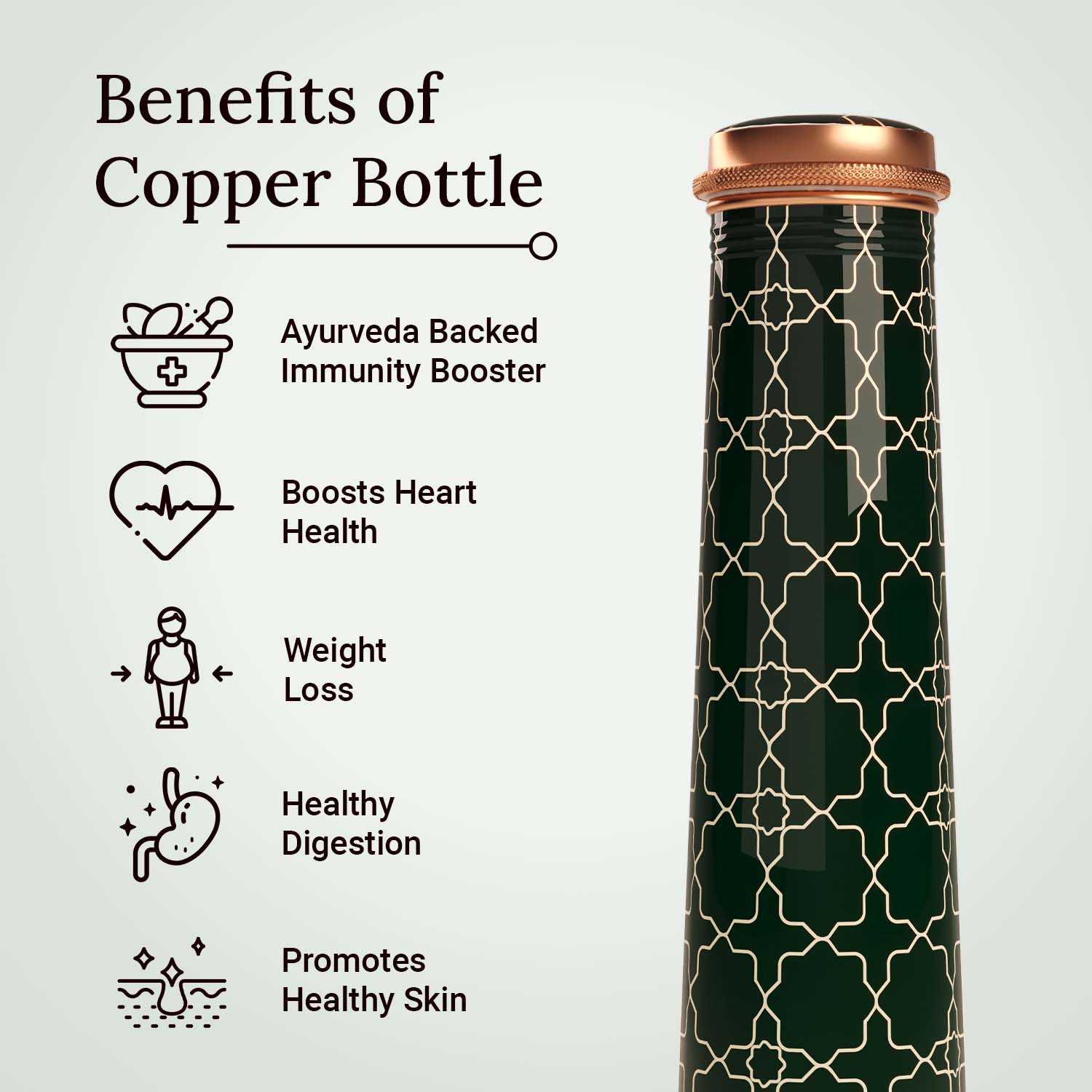 Green Arabic design copper bottle copper water bottle 750ml printed copper bottle benefits of copper water #color_arabic green