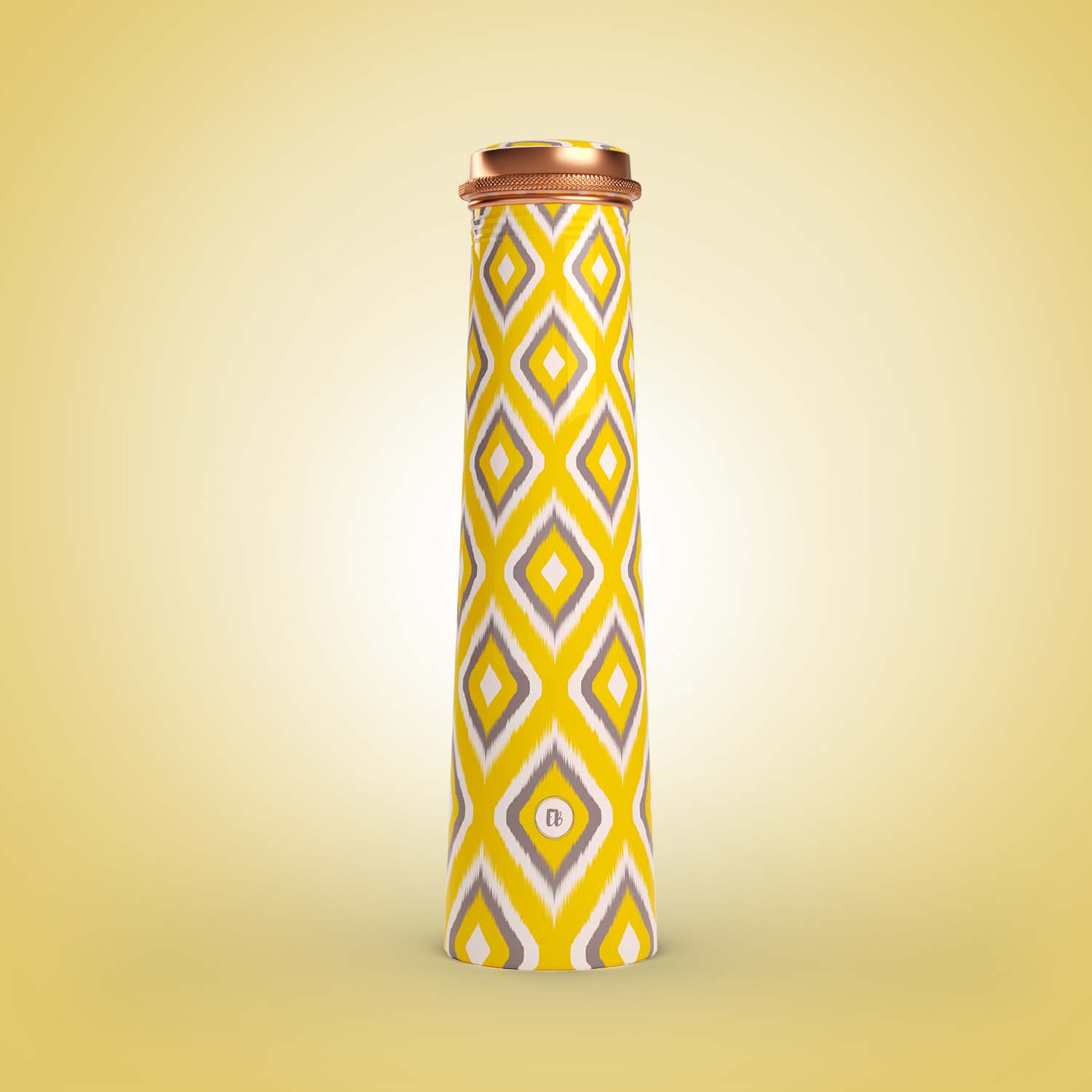 Ikkat Yellow Grey design copper bottle copper water bottle 750ml printed copper bottle benefits of copper water #color_grey yellow ikkat