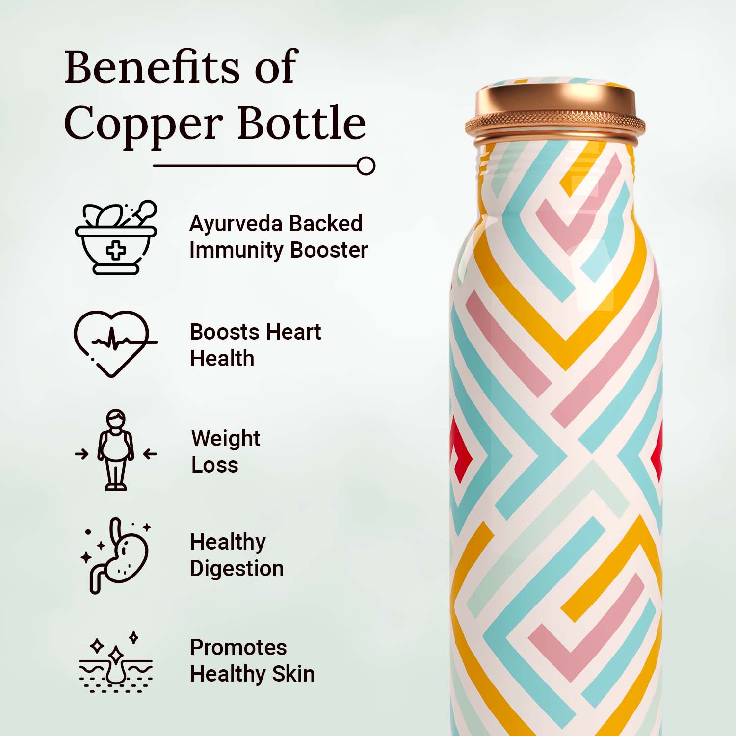 modern art design copper bottle copper water bottle 1 litre printed copper bottle benfits of copper water #color_modern art