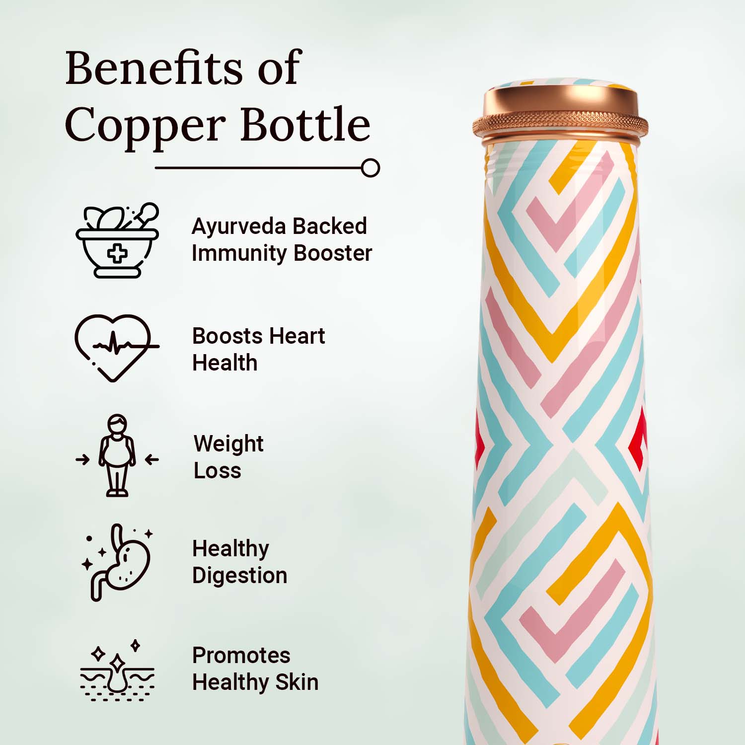 modern art design copper bottle copper water bottle 750ml printed copper bottle benfits of copper water #color_modern art