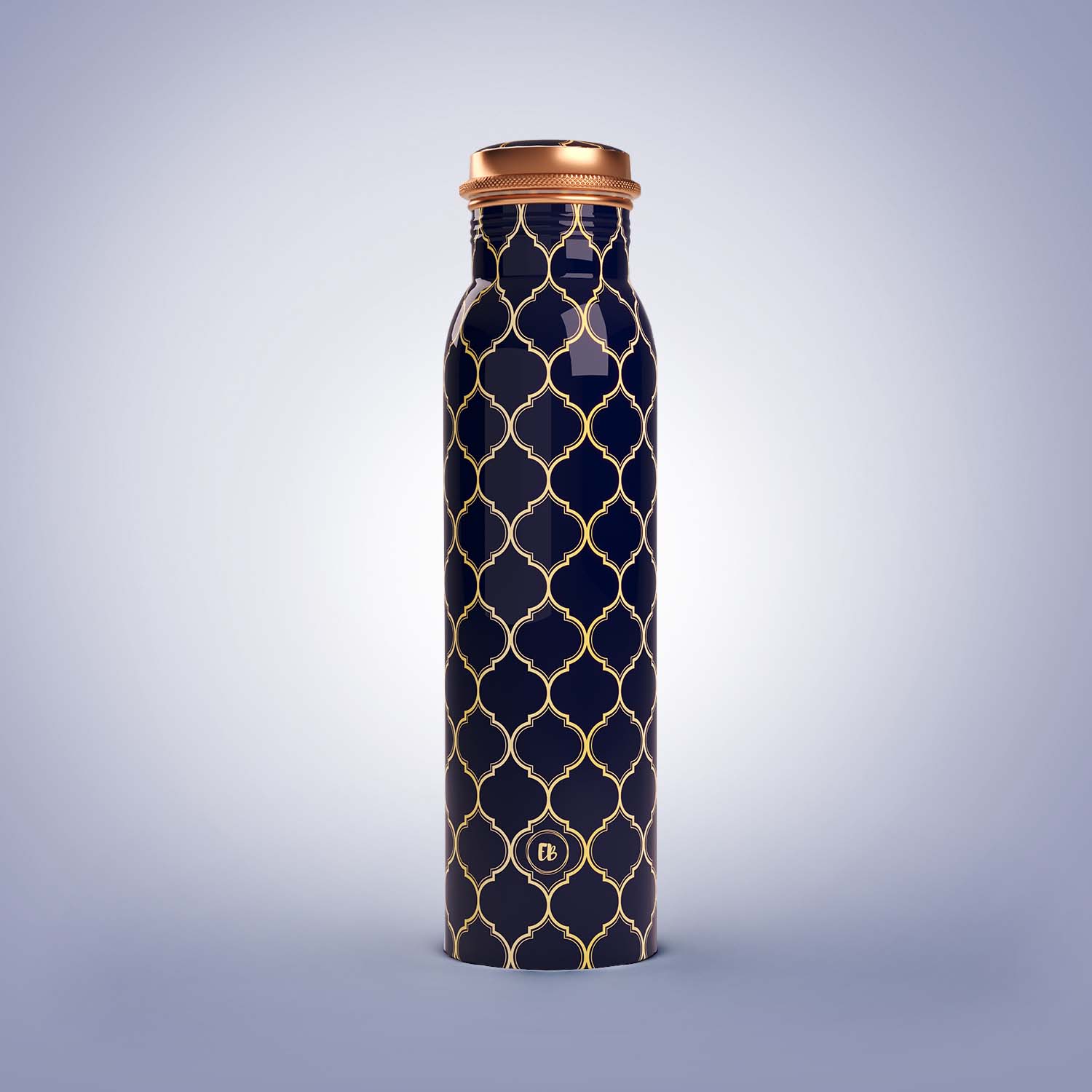Navy Blue Moroccan design copper bottle copper water bottle 1 litre printed copper bottle benefits of copper water #color_navy blue moroccan