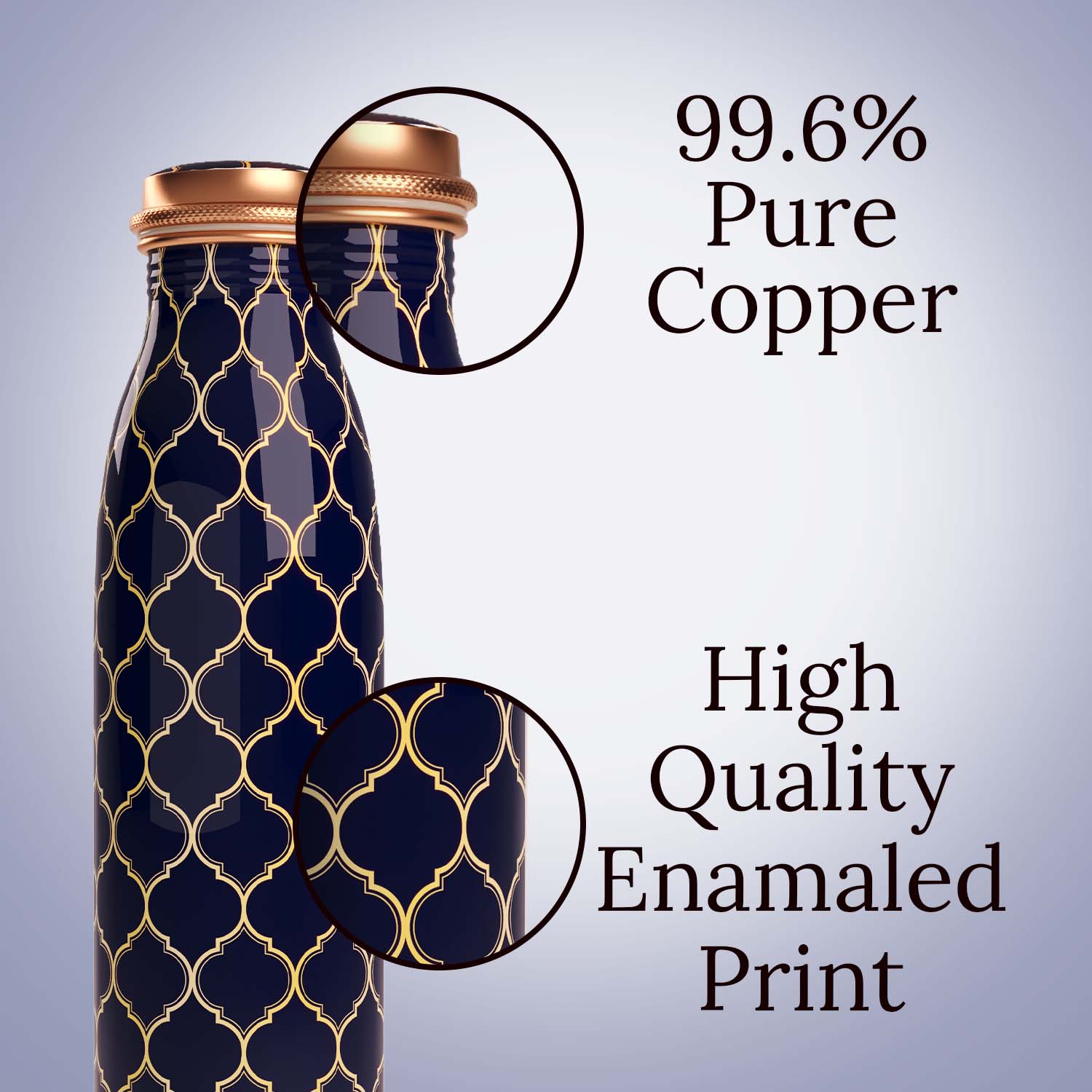 Navy Blue Moroccan design copper bottle copper water bottle 1 litre printed copper bottle benefits of copper water #color_navy blue moroccan