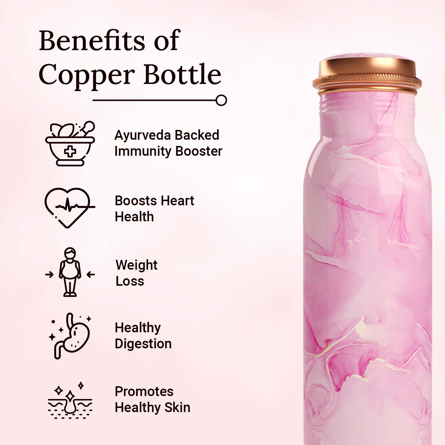 pink marble design copper bottle copper water bottle 1 litre printed copper bottle benfits of copper water #color_pink marble