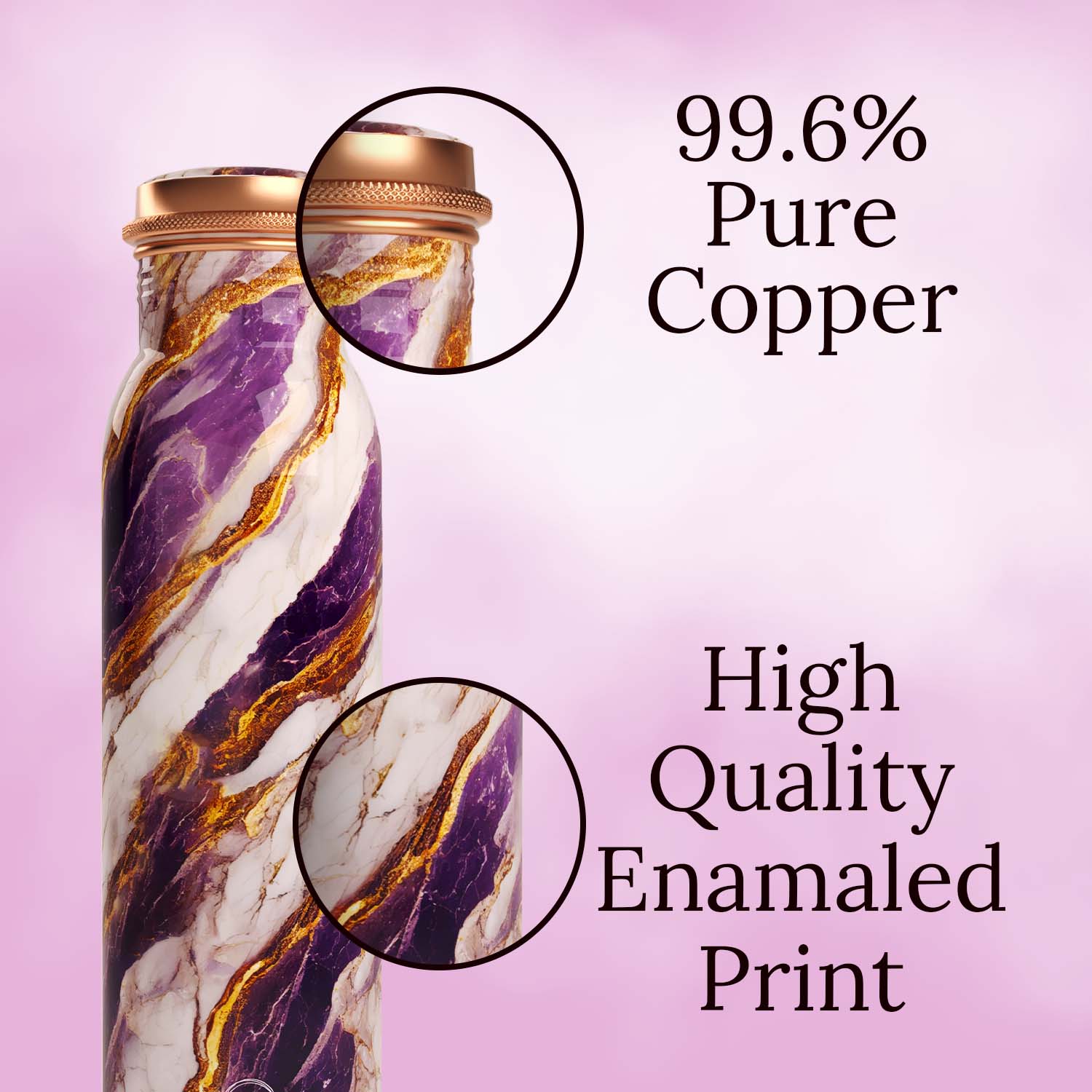 purple gold marble design copper bottle copper water bottle 1 litre printed copper bottle benfits of copper water #color_purple gold marble
