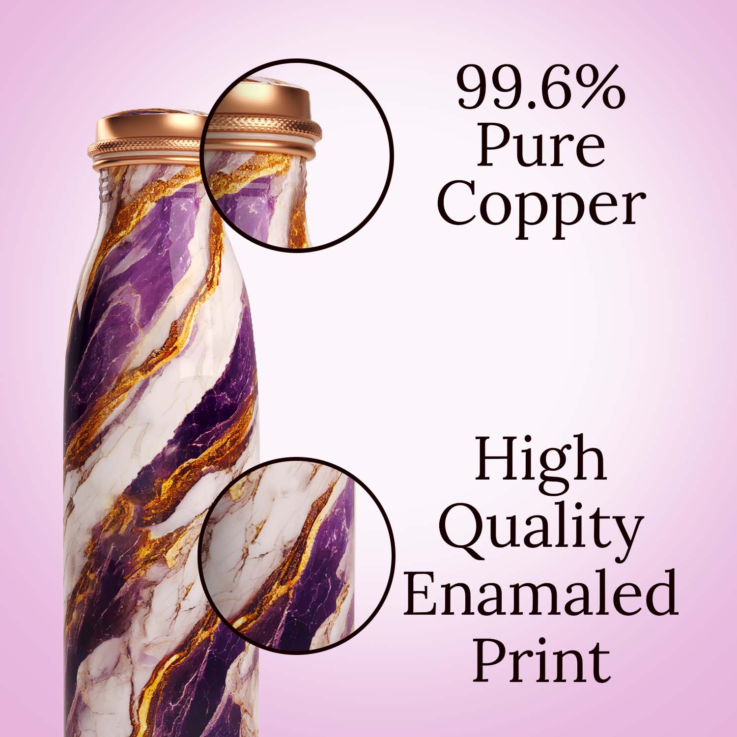 purple gold marble design copper bottle copper water bottle 1 litre printed copper bottle benfits of copper water #color_purple gold marble