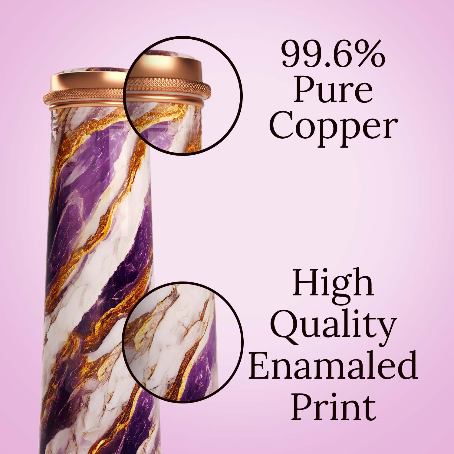 purple gold marble design copper bottle copper water bottle 750ml printed copper bottle benfits of copper water #color_purple gold marble