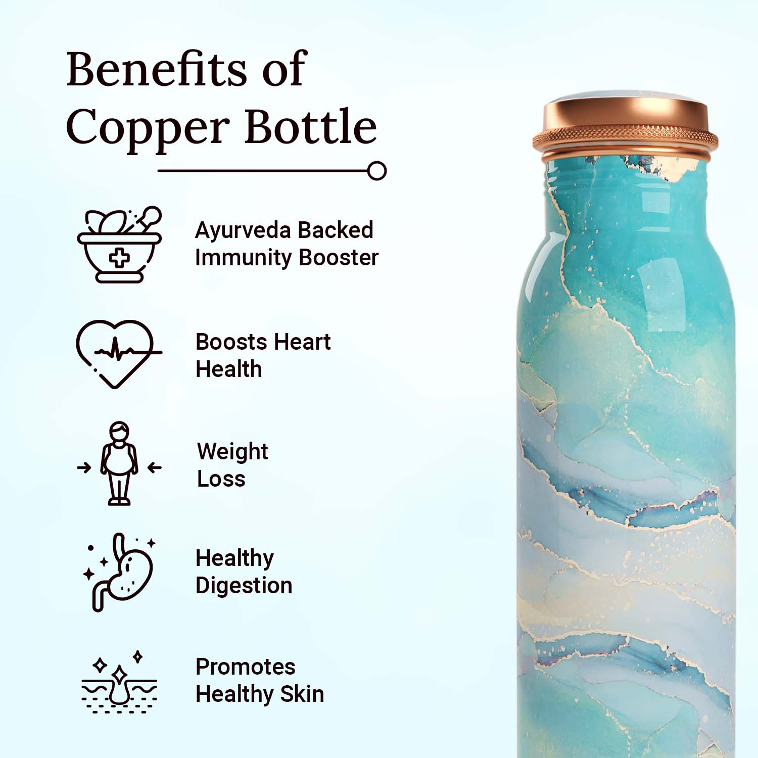 sky blue marble design copper bottle copper water bottle 1 litre printed copper bottle benfits of copper water #color_sky blue marble