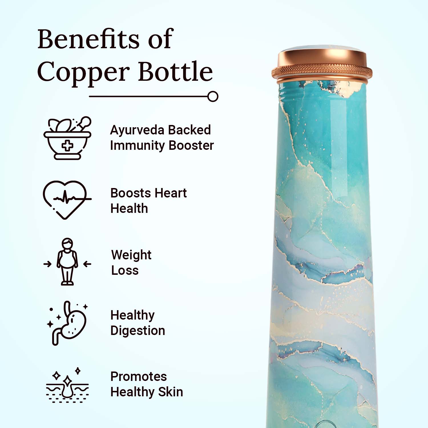 sky blue marble design copper bottle copper water bottle 750ml printed copper bottle benfits of copper water #color_sky blue marble