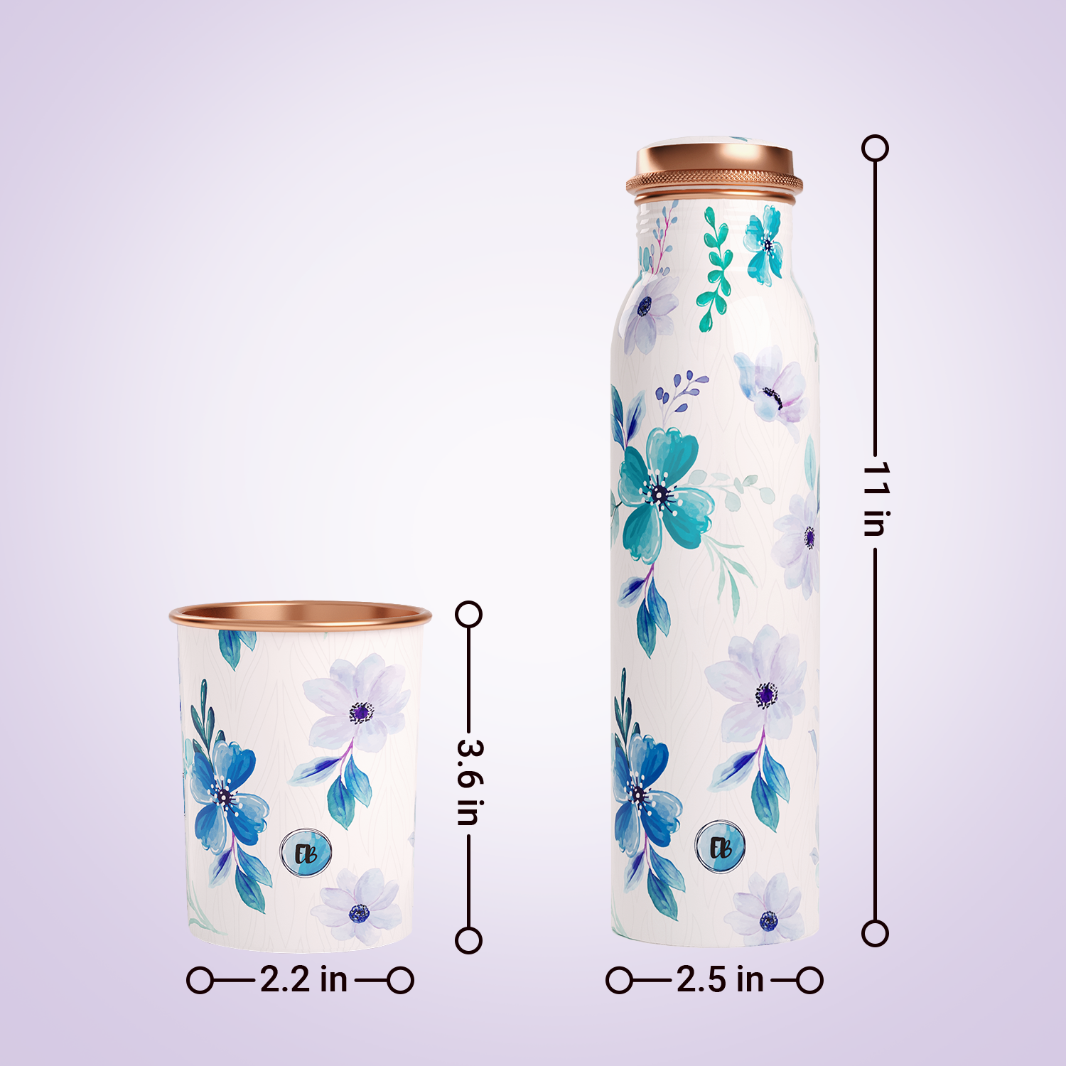 white flower design copper bottle copper water bottle 1 litre printed copper bottle benefits of copper water #color_white flower