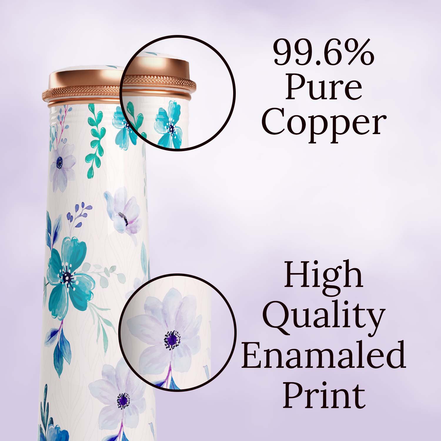 white flower design copper bottle copper water bottle 750ml printed copper bottle benefits of copper water #color_white flower