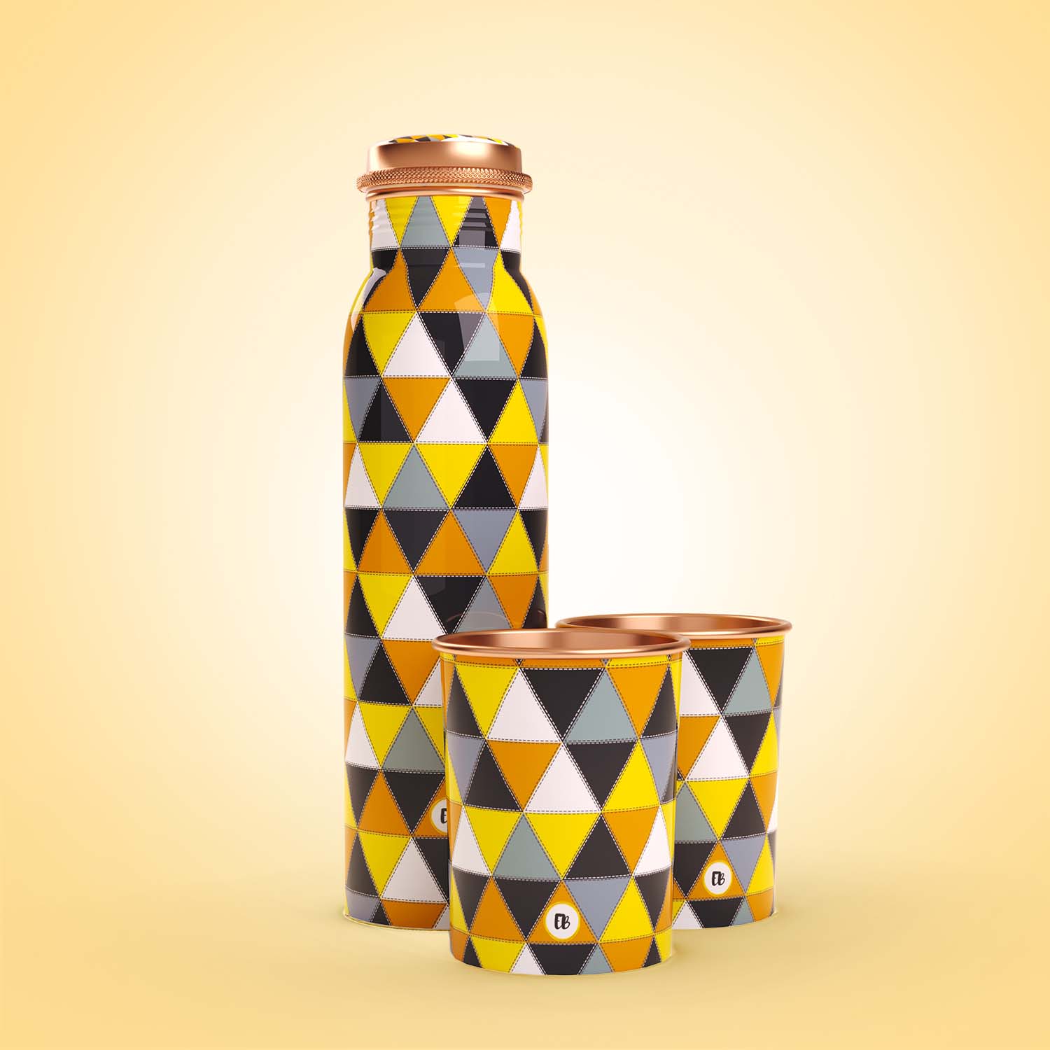 Yellow Black Geometric design copper bottle copper water bottle 1 litre printed copper bottle benefits of copper water #color_yellow black geometric