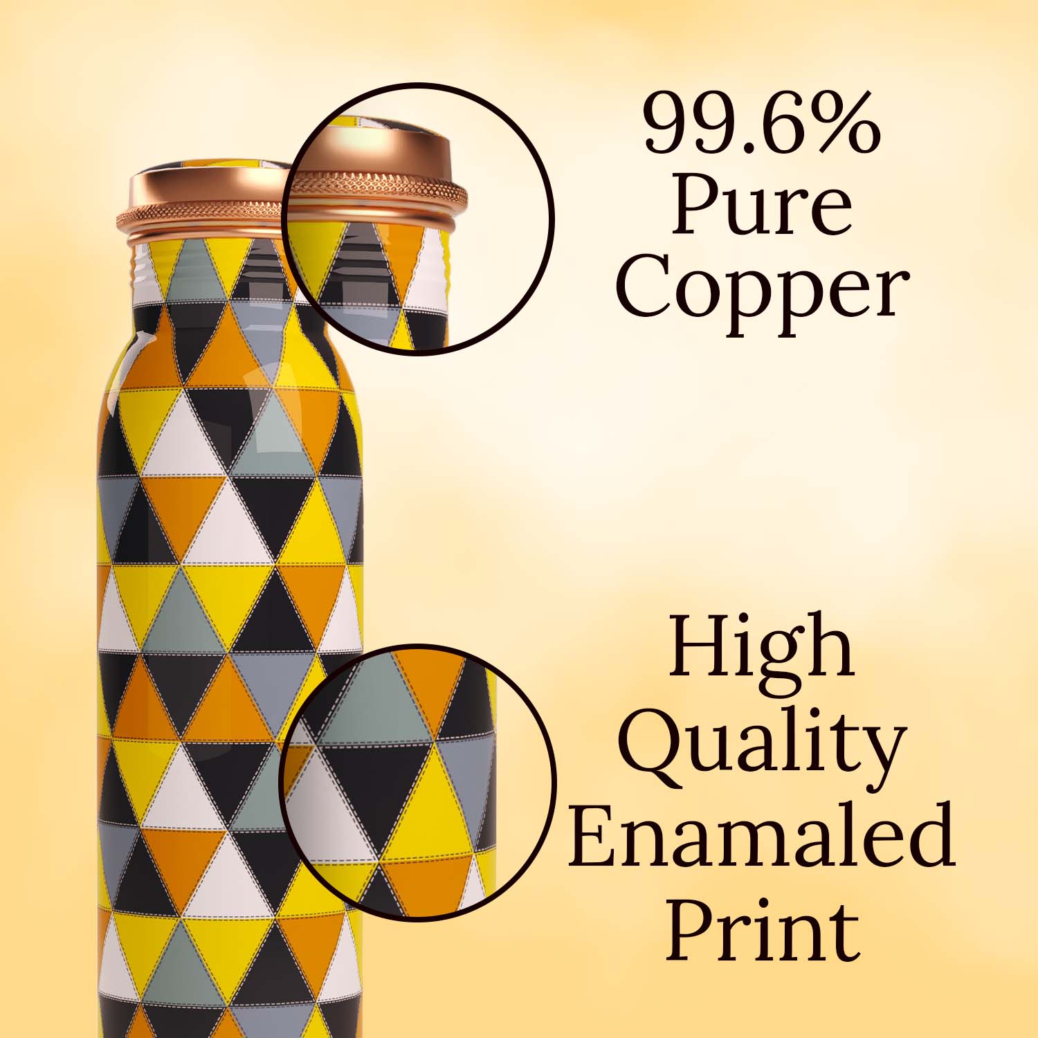 Yellow Black Geometric design copper bottle copper water bottle 1 litre printed copper bottle benefits of copper water #color_yellow black geometric