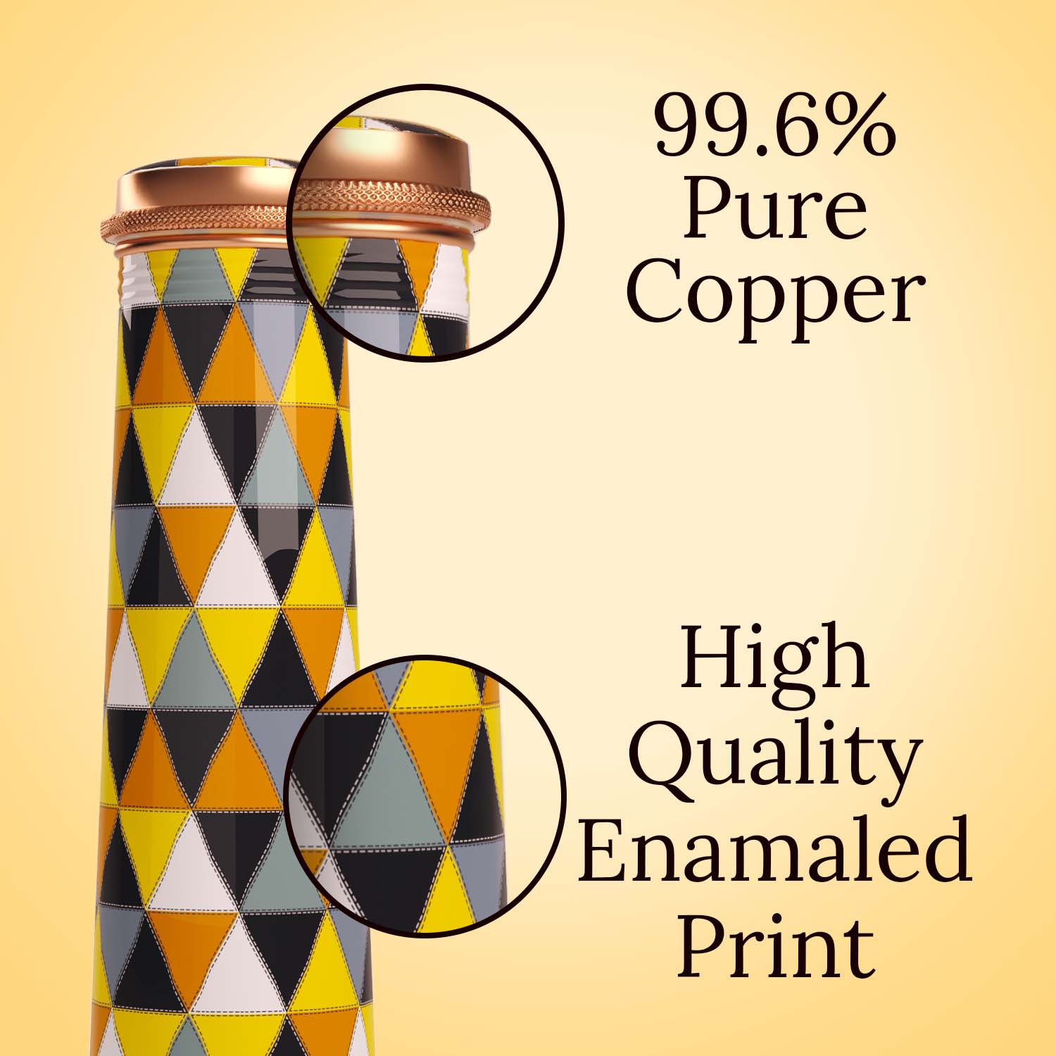 Yellow Black Geometric design copper bottle copper water bottle 750ml printed copper bottle benefits of copper water #color_yellow black geometric